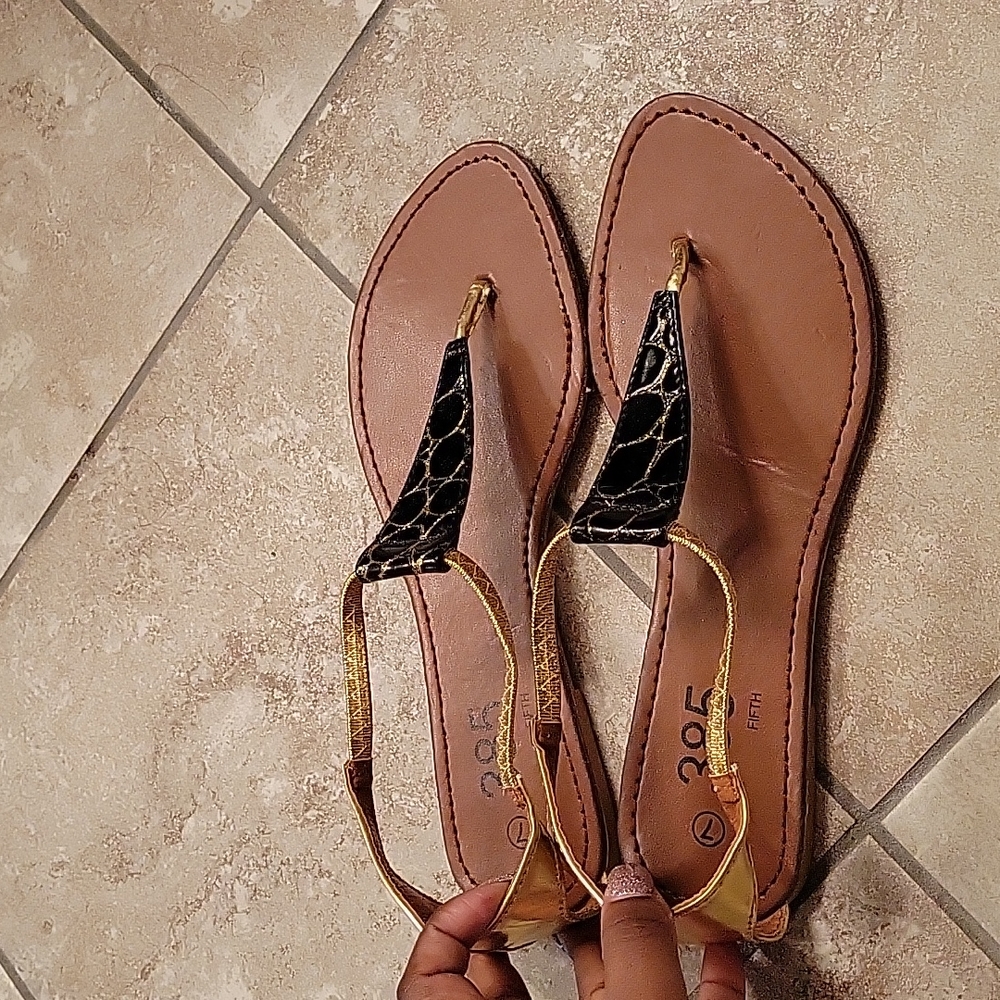 Black and gold flats
